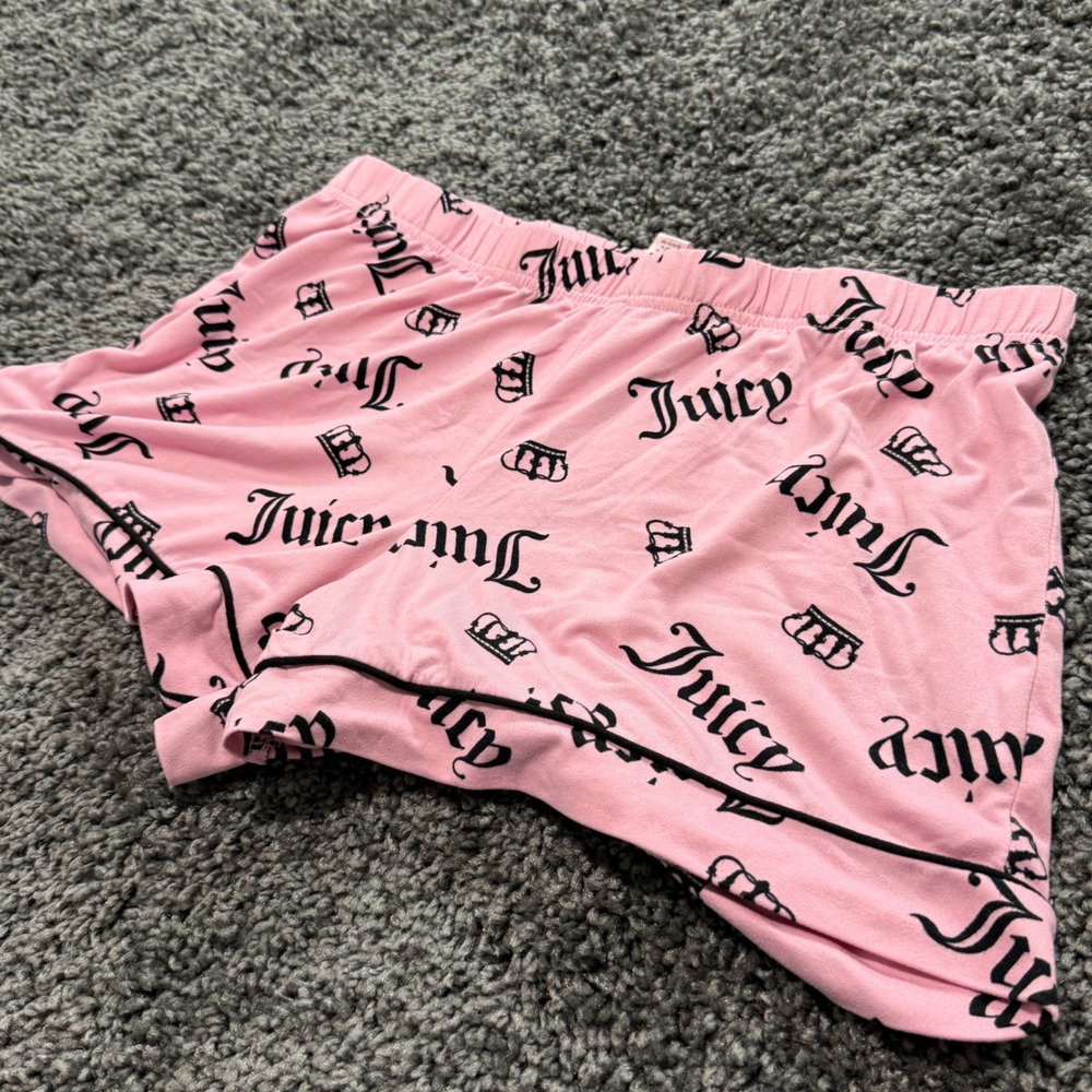 Y2K Juicy Couture Pajama Shorts Womens Pink Excellent Logo Print Sleepwear M